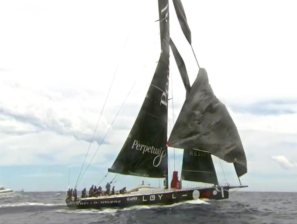 Perpetual Loyal rounded the first turning mark in second place, but had major issues with her Code Zero and soon dropped back in the fleet - Rolex Sydney Hobart 2015 ©  Sail-World now on Facebook